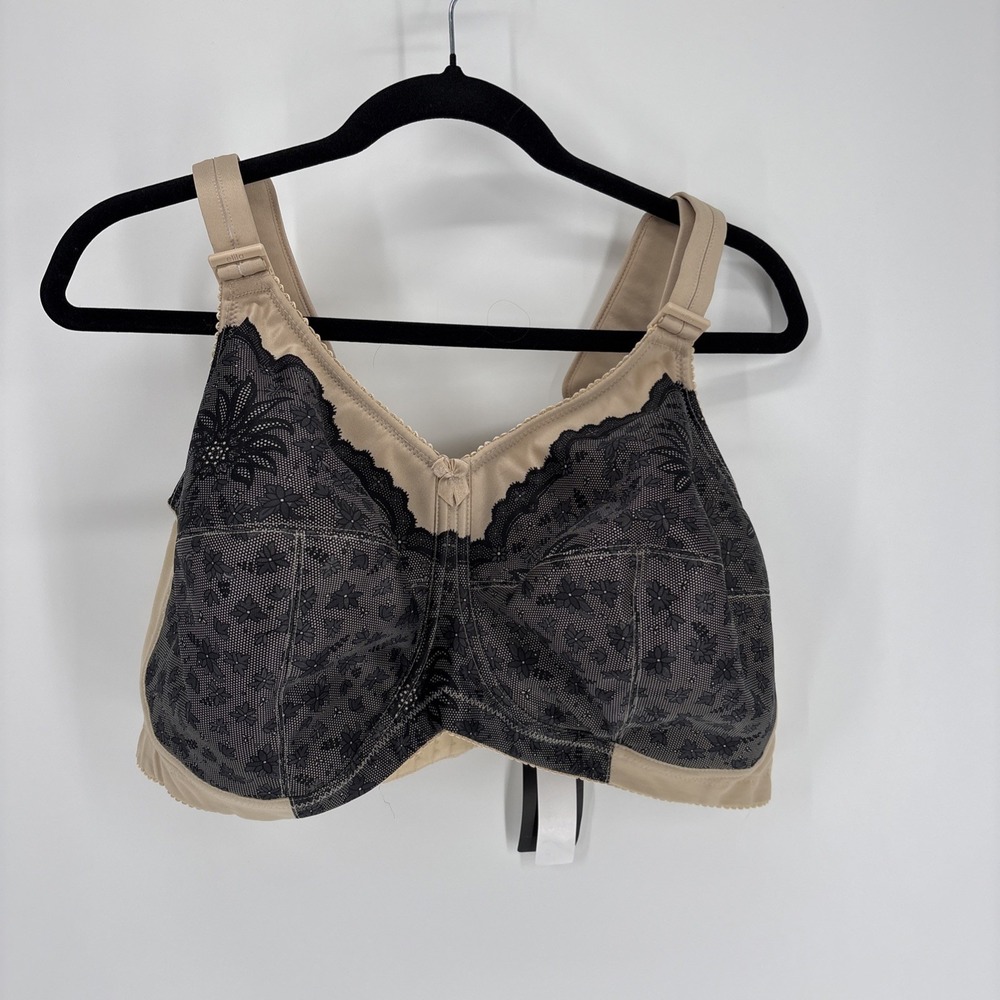 Elila Black Lace Over NUDE Smooth Curves Full Coverage Soft Cup Bra US 44F
